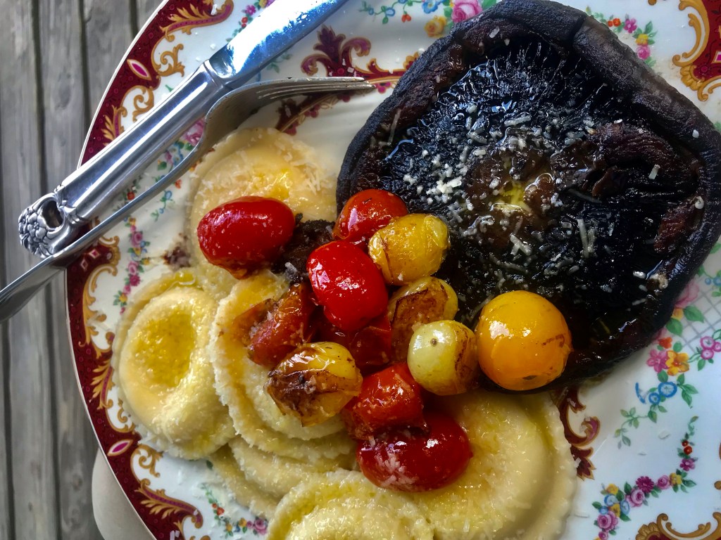 Once the portobello bathed in butter and gin with the tomatoes, they joined the jumbo&nbsp;ravioli