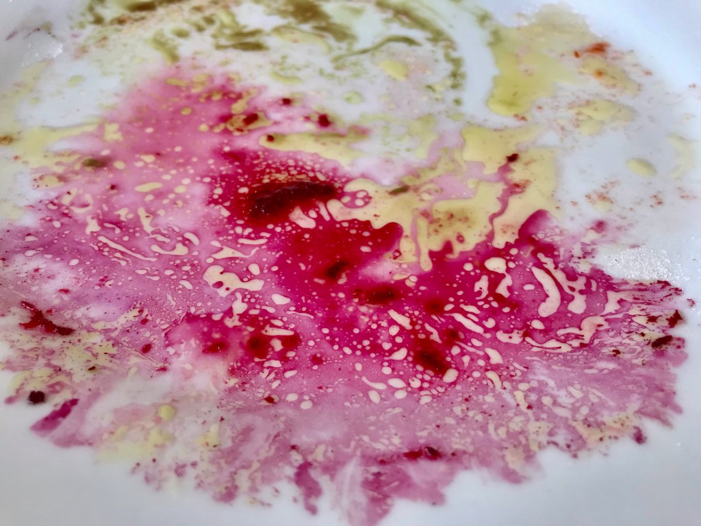 Of Beetroot, Avocado, Tomatoes, and Pumpkin Seed Oil&nbsp;left