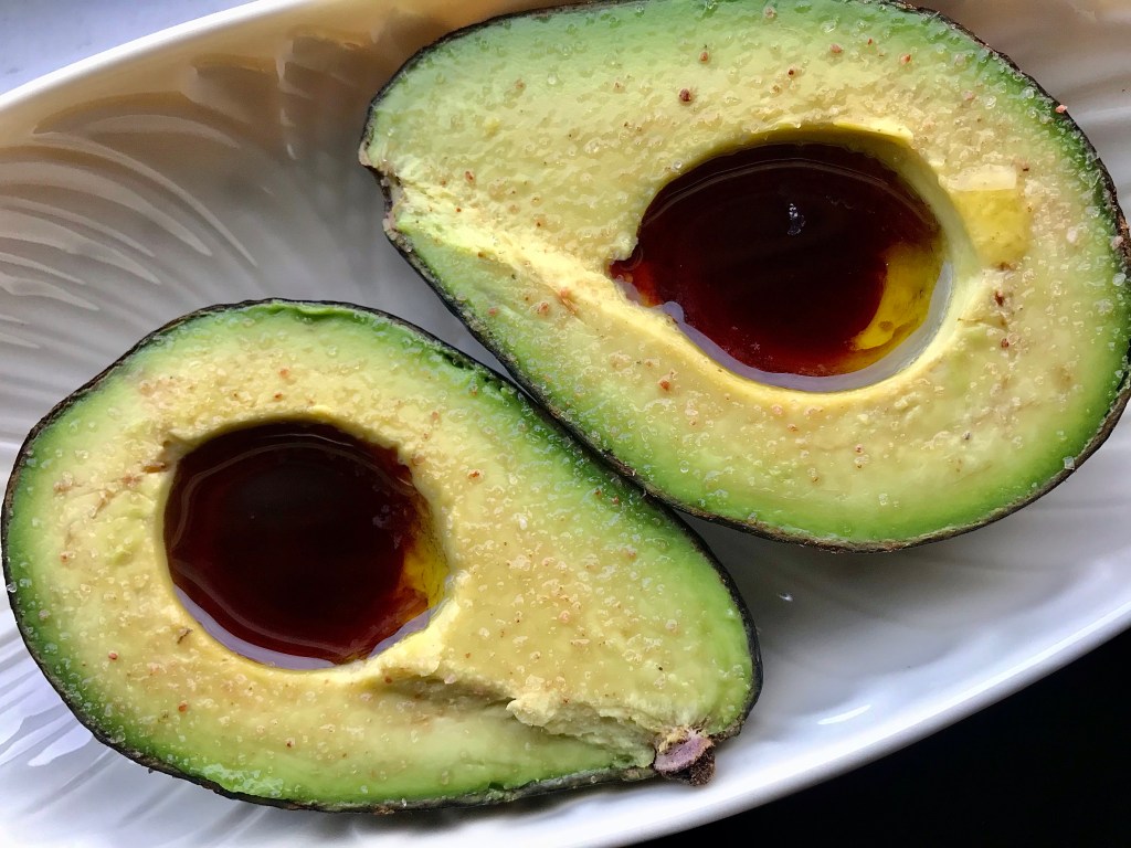 Seed cavity refilled with olive, and pumpkin seed oils (plus Himalayan&nbsp;salt)