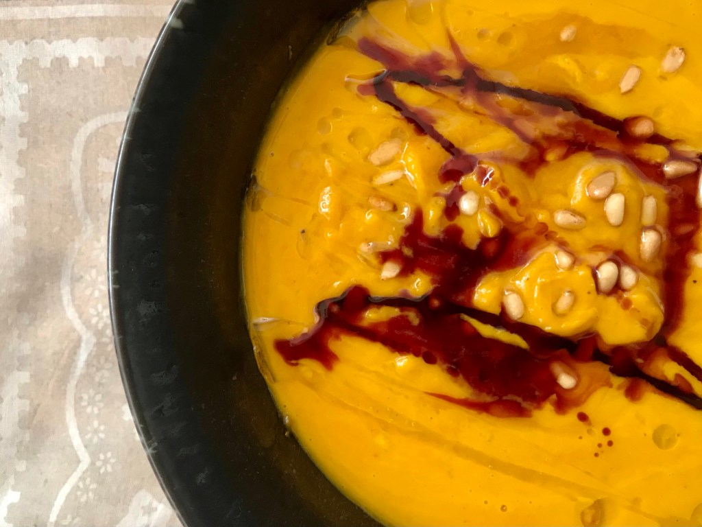 Pumpkin Soup, Pumpkin Seed and Olive Oils, and Pine&nbsp;Nuts