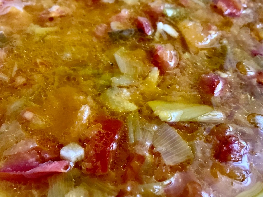 Pumpkin, leek, garlic, and tomatoes — I know that is not anywhere close to Madrid&nbsp;cooking