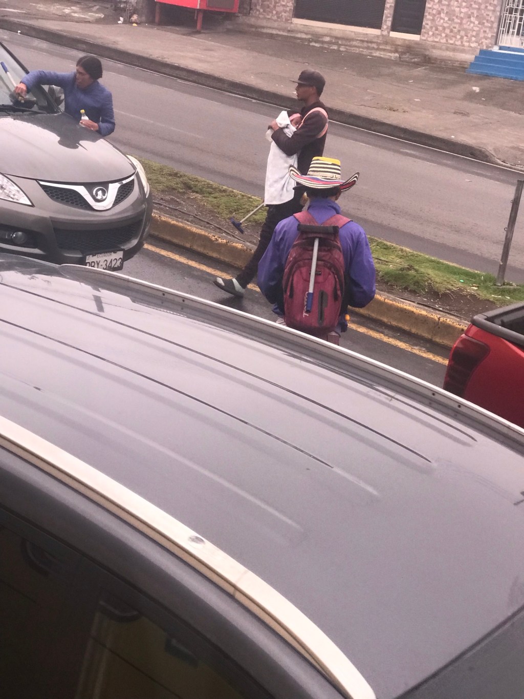 Father, working with sleeping&nbsp;child